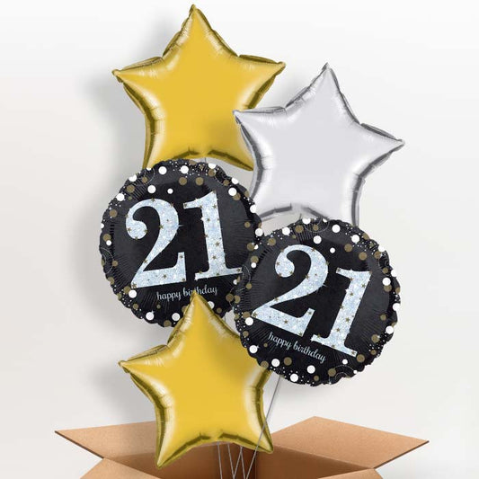 Gold 21st Birthday Helium Balloon in a Box - 5 Balloon | Party Save Smile