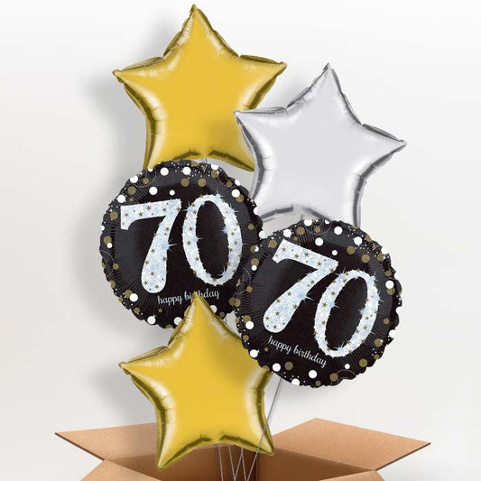 Gold & Black 70th Birthday Helium Balloon in a Box - 5 Balloon | Party Save Smile