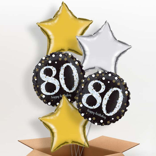 Gold 80th Birthday Helium Balloon in a Box - 5 Balloon | Party Save Smile