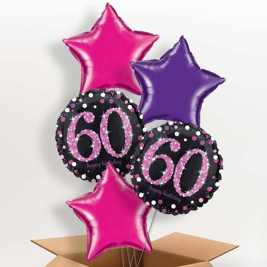 Pink 60th Birthday Helium Balloon in a Box - 5 Balloon | Party Save Smile