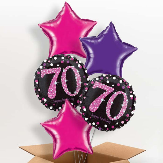 Pink Sparkle Happy 70th Birthday Balloon in a Box - 5 Balloon | Party Save Smile