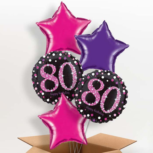 Pink Sparkle Happy 80th Birthday Balloon in a Box - 5 Balloon | Party Save Smile