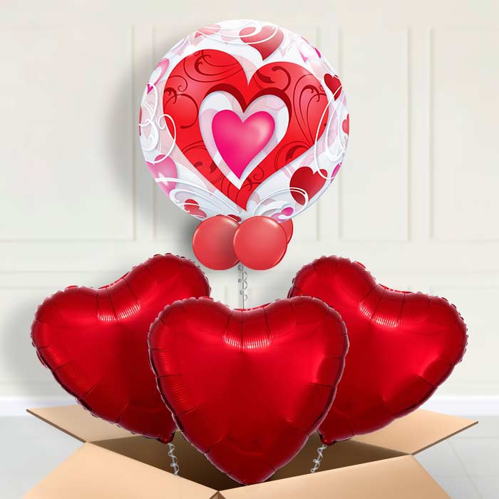 Red Love Heart Bubble Helium Balloon in a Box - Bubble Balloon with 3 Balloons | Party Save Smile