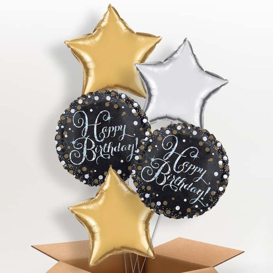Gold Sparkle Happy Birthday Helium Balloon in a Box - 5 Balloon | Party Save Smile