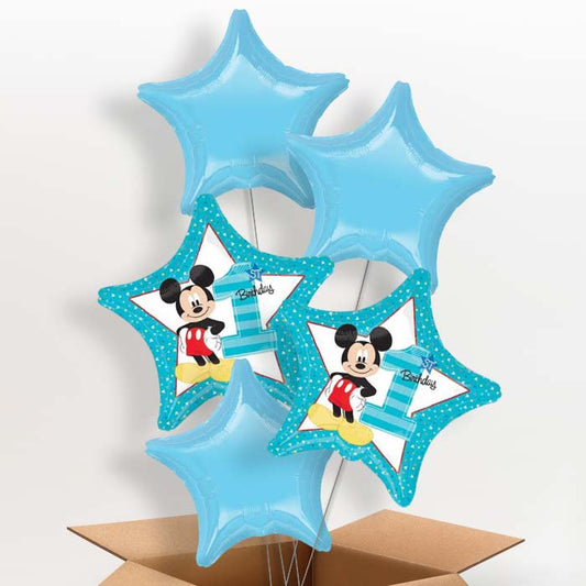 Mickey Mouse 1st Birthday Helium Balloons in a Box - 5 Balloon | Party Save Smile