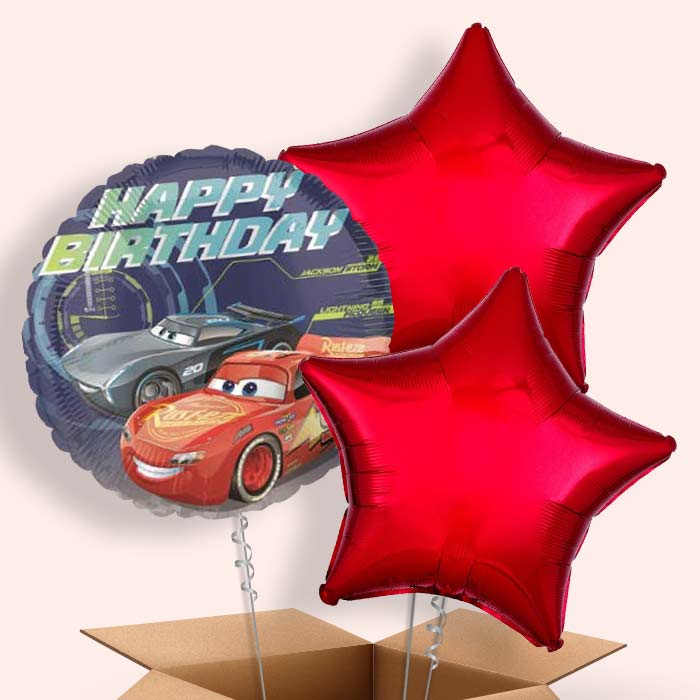 Disney Cars Birthday Helium Balloons in a Box Gift - 3 Balloon | Party Save Smile