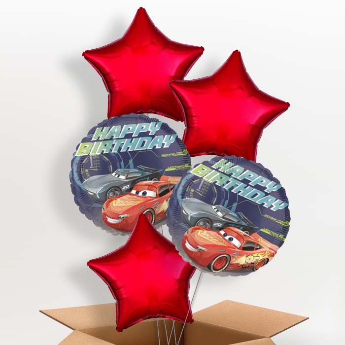 Disney Cars Birthday Helium Balloons in a Box Gift - 5 Balloon | Party Save Smile