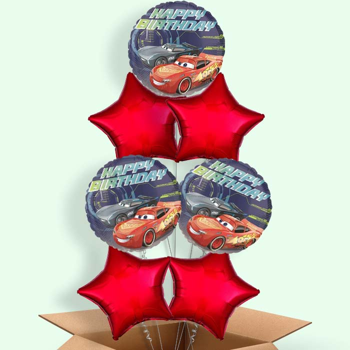 Disney Cars Birthday Helium Balloons in a Box Gift - 7 Balloon | Party Save Smile