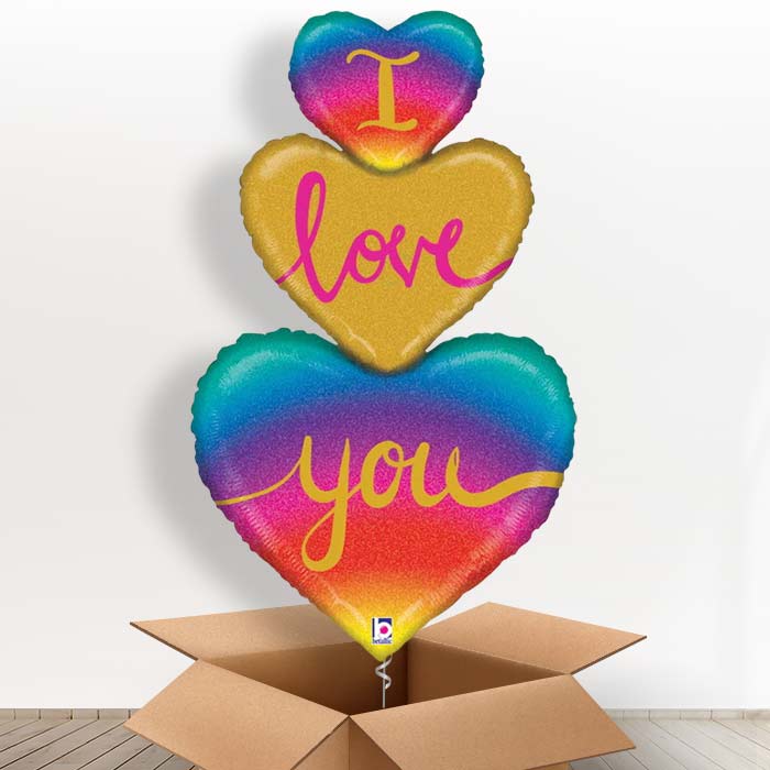 Rainbow I Love You Heart Helium Balloon in a Box