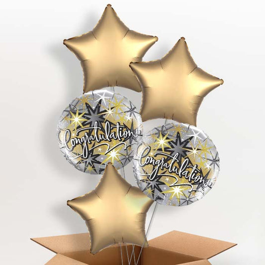 Congratulations Helium Balloon in a Box (Silver & Gold) - 5 Balloon | Party Save Smile