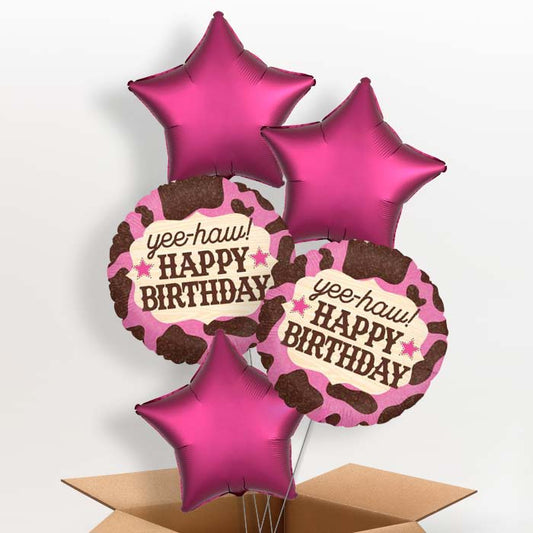 Cowgirl Yee Haw Birthday Helium Balloons in a Box - 5 Balloon | Party Save Smile