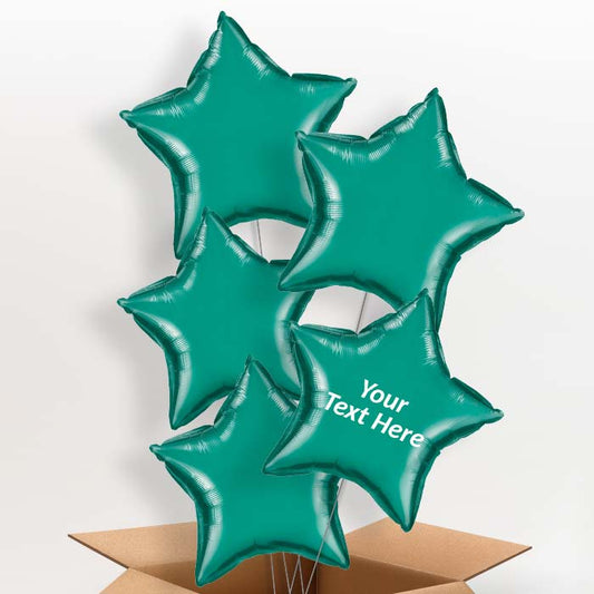 Teal Blue Star Personalised Foil Helium Balloons in a Box - 5 Balloon | Party Save Smile