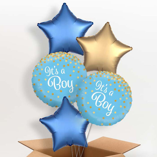 New Baby Helium Balloon in a Box (Blue Confetti) - 5 Balloon | Party Save Smile