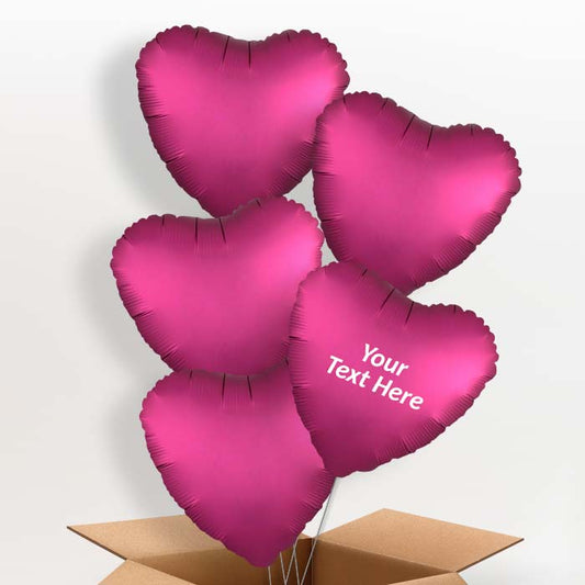 Pomegranate Pink Heart Satin Luxe Helium Balloon in a Box - 5 Balloon | Party Save Smile