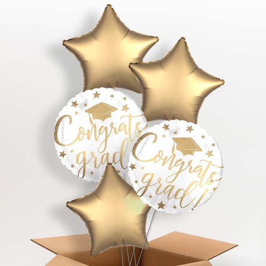 White Graduation Helium Balloons in a Box - 5 Balloon | Party Save Smile