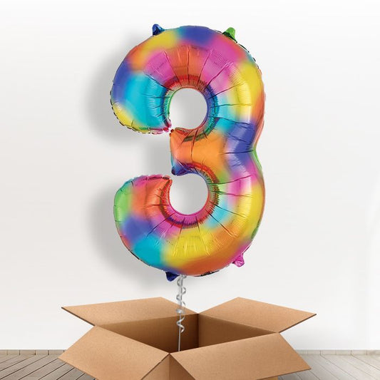 Rainbow Number 3 Helium Balloon Number in a Box - Giant Number | Party Save Smile