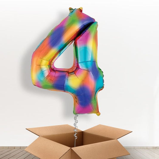 Rainbow Number 4 Helium Balloon Number in a Box - Giant Number | Party Save Smile