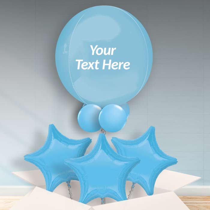 Personalised Pastel Blue Orbz Helium Balloon in a Box - Orbz Balloon with 3 Balloons | Party Save Smile