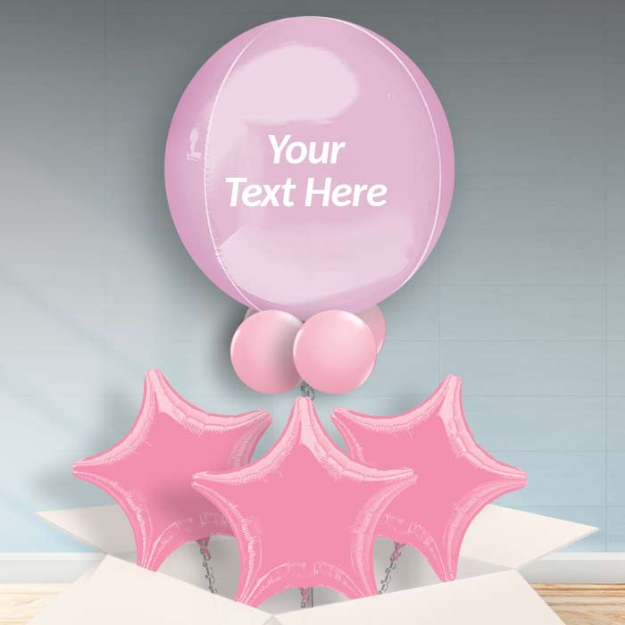 Personalised Pastel Pink Orbz Helium Balloon in a Box - Orbz Balloon with 3 Balloons | Party Save Smile