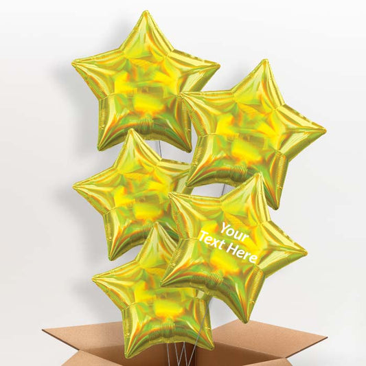 Yellow Iridescent Star Helium Balloon in a Box: Personalisable - 5 Balloon | Party Save Smile