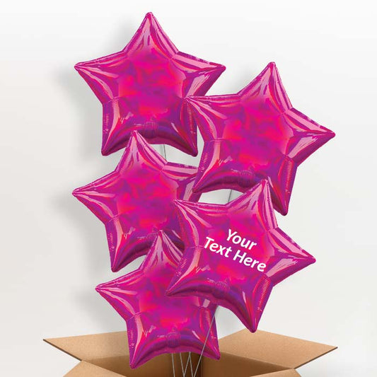 Hot Pink Iridescent Star Helium Balloon in a Box - 5 Balloon | Party Save Smile