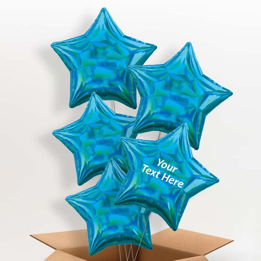 Cyan Blue Iridescent Star Helium Balloon in a Box - 5 Balloon | Party Save Smile
