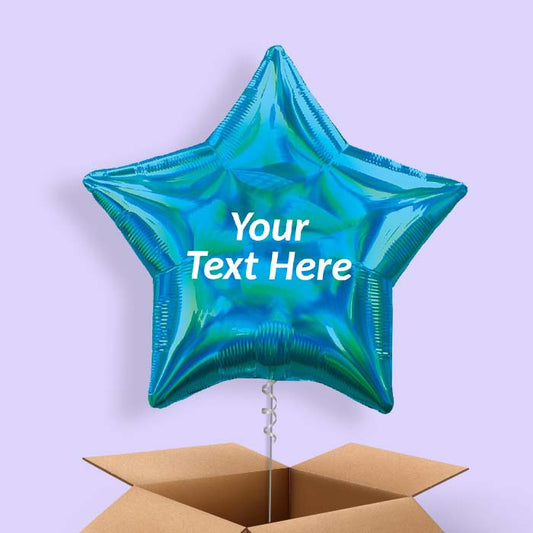 Cyan Blue Iridescent Star Balloon in a Box