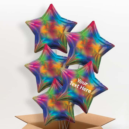 Rainbow Iridescent Star Helium Balloon in a Box - 5 Balloon | Party Save Smile