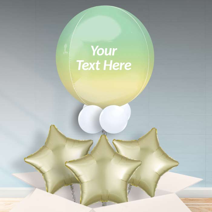 Yellow & Green Ombre Orb Balloon in a Box: Personalised Orbz - Orbz Balloon with 3 Balloons | Party Save Smile