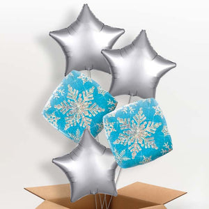 Holographic Blue Snowflakes Helium Balloon in a Box