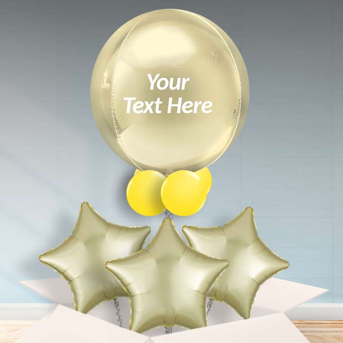 Personalised Pastel Yellow Orbz Helium Balloon in a Box - Orbz Balloon with 3 Balloons | Party Save Smile