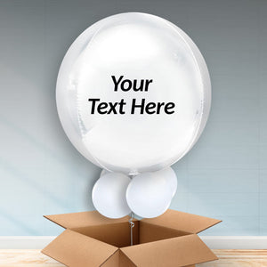 Personalised White Orb Helium Balloons in a Box