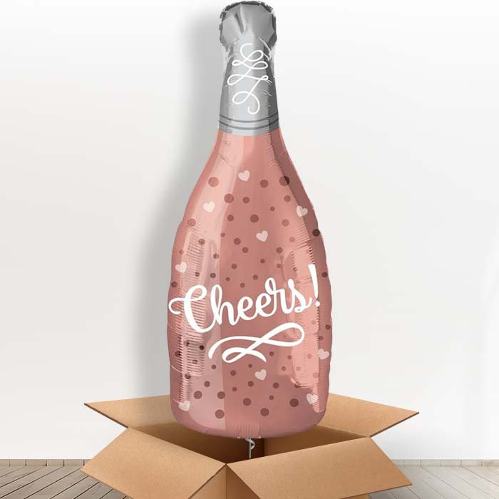 Cheers Rose Champagne Bottle Balloon in a Box Gift