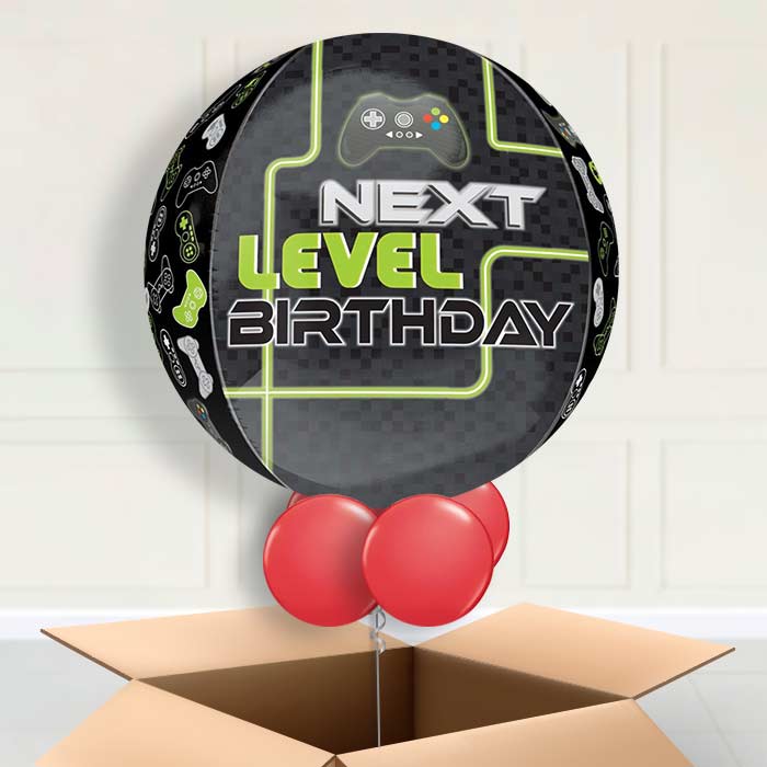 Level Up Gaming Birthday Helium Balloon in a Box Orbz - Orbz Balloon | Party Save Smile