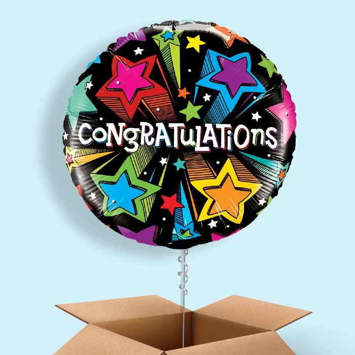 Congratulations Colourful Stars Helium Balloon Delivery in a Box - 1 Balloon | Party Save Smile