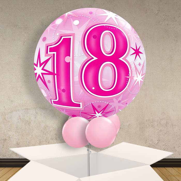 Age 18 Pink Starburst 22" Bubble Balloon in a Box