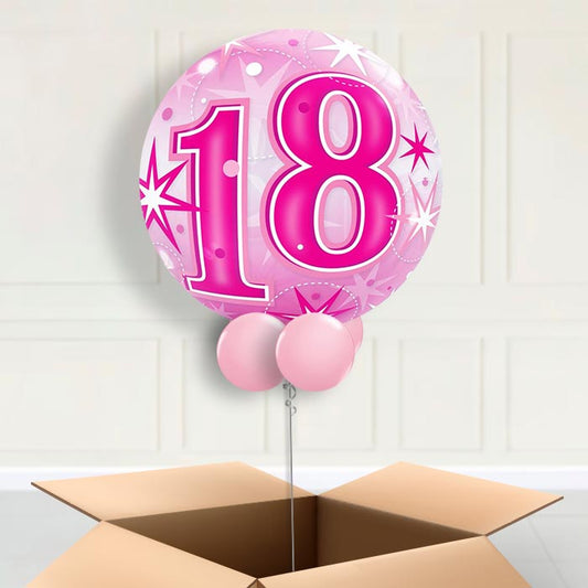 Age 18 Pink Starburst Bubble Balloon in a Box - Bubble Balloon | Party Save Smile