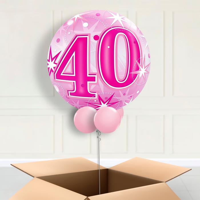 Age 40 Pink Starburst Bubble Balloon in a Box - Bubble Balloon | Party Save Smile
