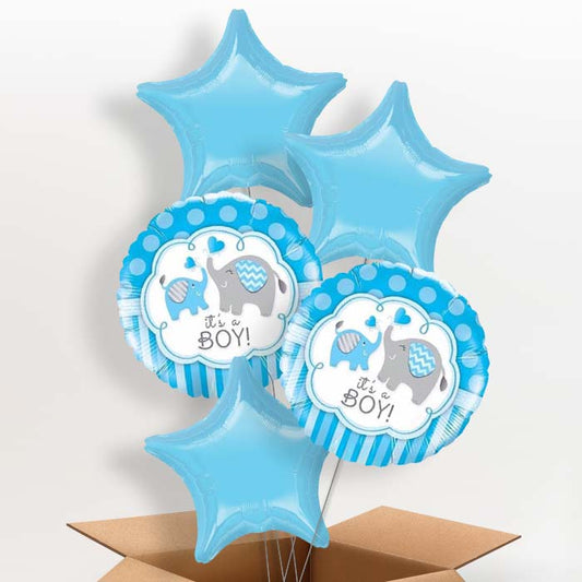 Welcome Home Baby Boy Helium Balloons in a Box (Elephant) - 5 Balloon | Party Save Smile