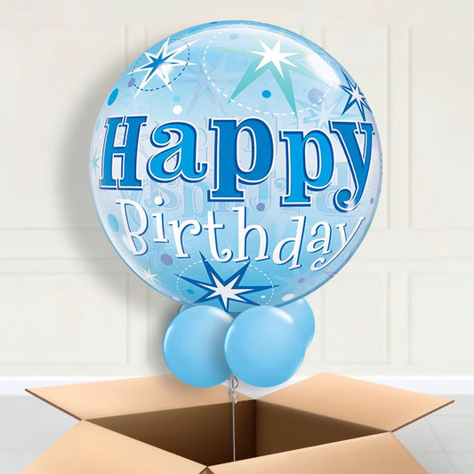 Blue Starburst Happy Birthday Bubble Balloon in a box - Bubble Balloon | Party Save Smile
