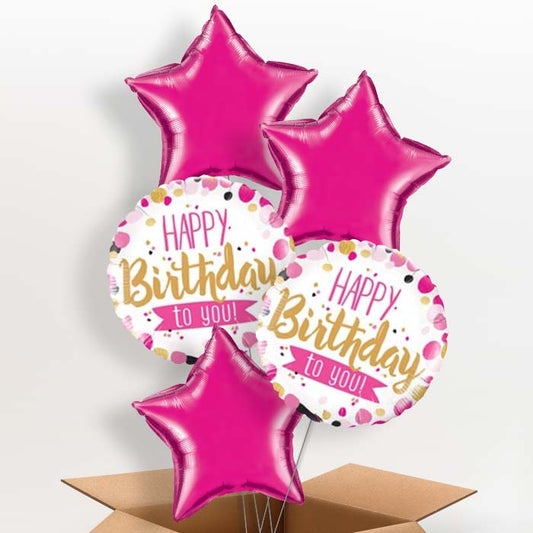 Pink Happy Birthday to You Helium Balloons in a Box - 5 Balloon | Party Save Smile