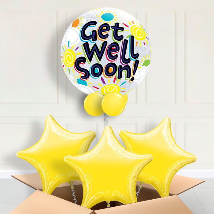 Get Well Soon Bubble Helium Balloon in a Box - Bubble Balloon with 3 Balloons | Party Save Smile