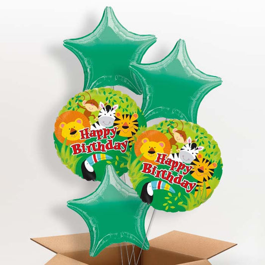 Jungle Birthday Helium Balloons in a Box - 5 Balloon | Party Save Smile