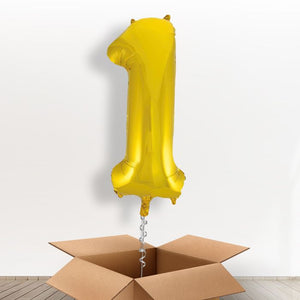 Big Gold Number 1 Balloon Inflated Number in a Box