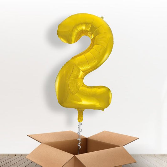 Big Gold Number 2 Balloon Inflated Number in a Box - Giant Number | Party Save Smile