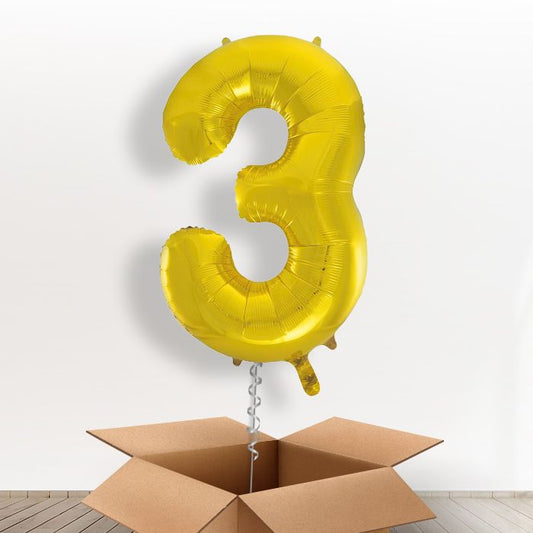 Big Gold Number 3 Balloon Inflated Number in a Box - Giant Number | Party Save Smile