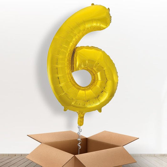Gold Giant Number 6 Helium Balloon in a Box Gift - Party Save Smile