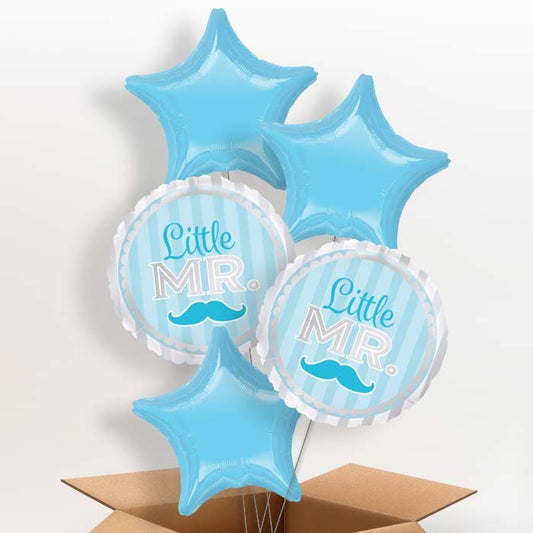Little Mr Baby Shower Helium Balloons in a Box - 5 Balloon | Party Save Smile