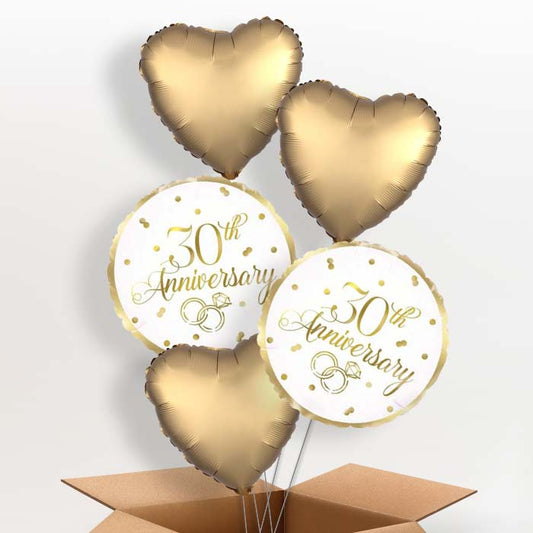 Gold 30th Anniversary Helium Balloon in a Box - 5 Balloon | Party Save Smile