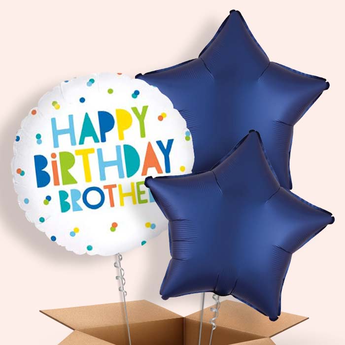 Happy Birthday Brother Polka Dots Helium Balloon in a Box - 3 Balloon | Party Save Smile